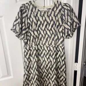 J. Crew Ivory and Charcoal Silk Abstract Print Dress